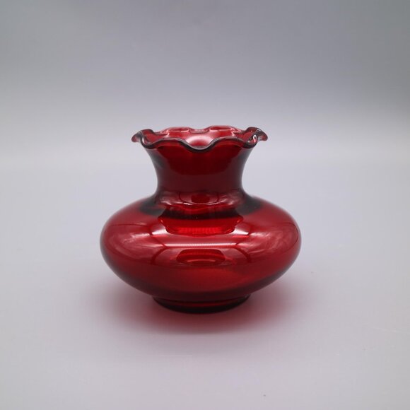 Vintage American Anchor Hocking Ruby Red Flared Ruffle Top 3" Vases Set of 4 - Picture 2 of 7